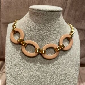 Beige & Gold Ring Necklace Lucite 20”